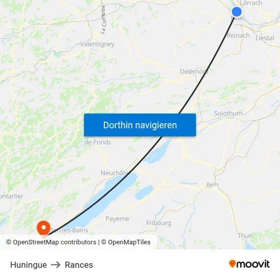 Huningue to Rances map