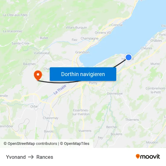 Yvonand to Rances map