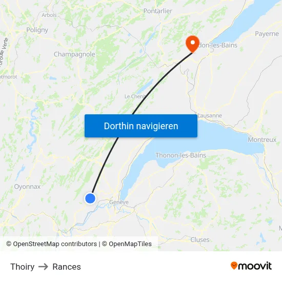 Thoiry to Rances map
