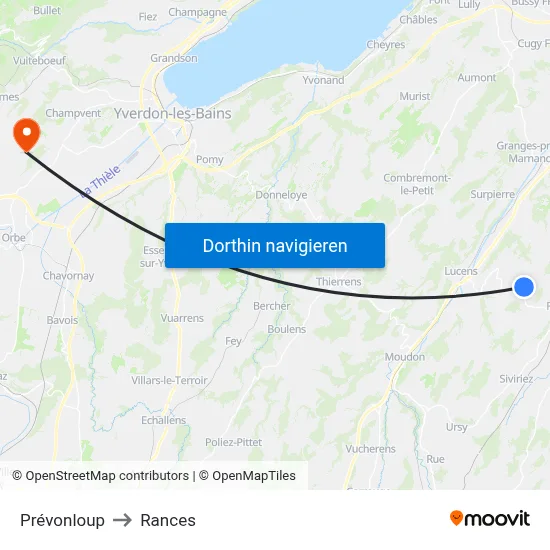 Prévonloup to Rances map