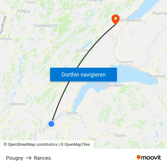 Pougny to Rances map