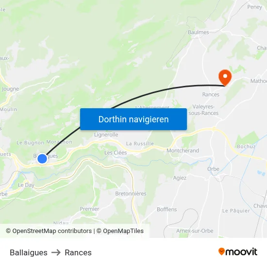 Ballaigues to Rances map