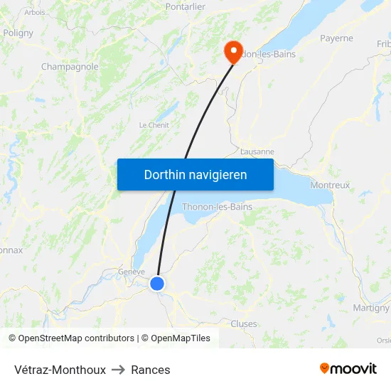 Vétraz-Monthoux to Rances map