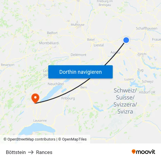 Böttstein to Rances map