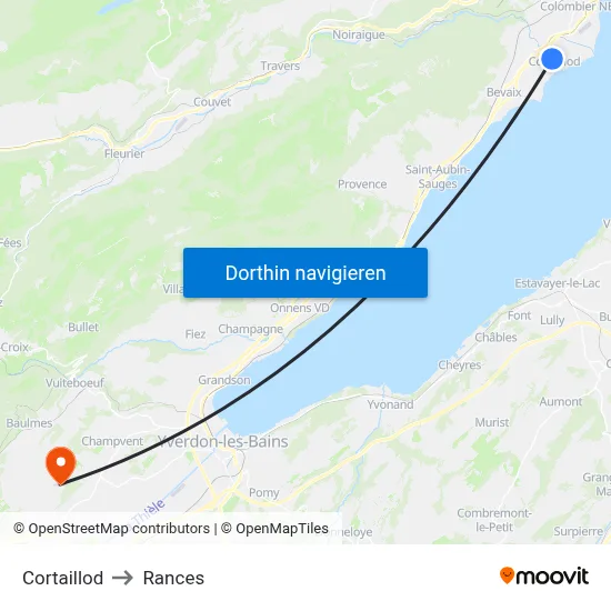 Cortaillod to Rances map