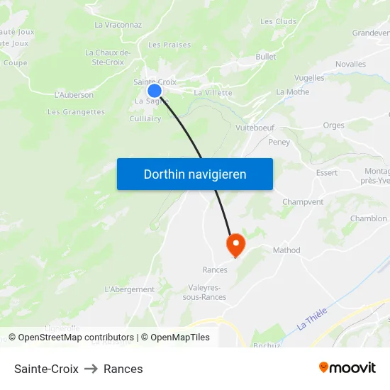 Sainte-Croix to Rances map