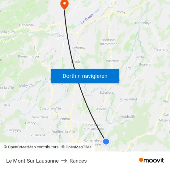 Le Mont-Sur-Lausanne to Rances map