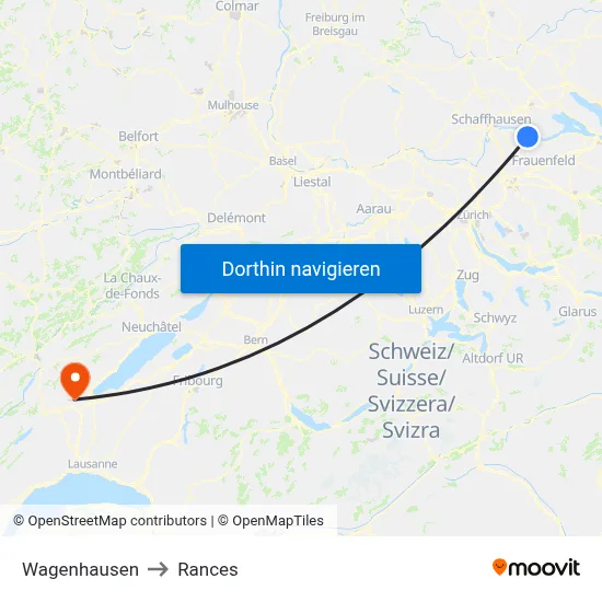 Wagenhausen to Rances map