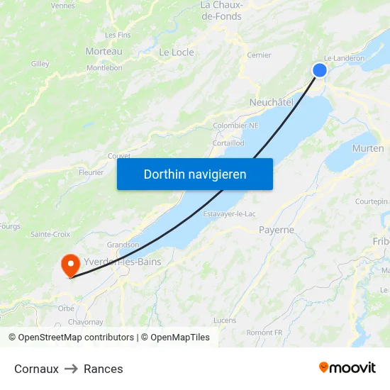 Cornaux to Rances map