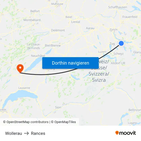 Wollerau to Rances map