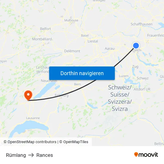 Rümlang to Rances map