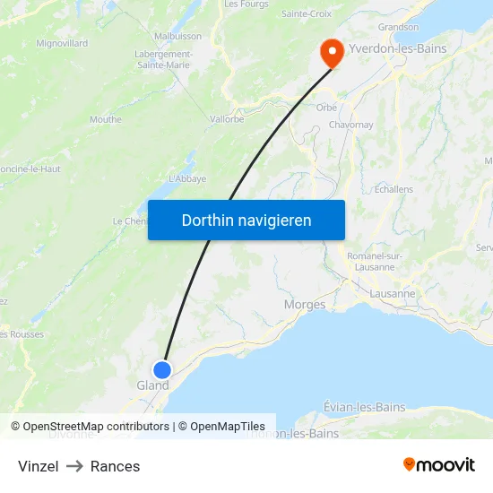 Vinzel to Rances map