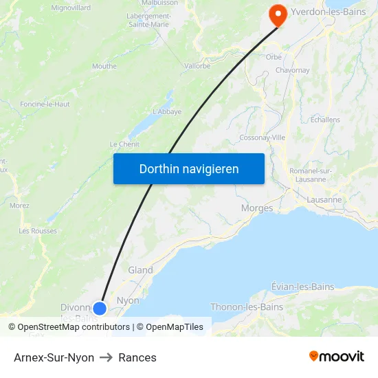 Arnex-Sur-Nyon to Rances map