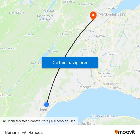 Bursins to Rances map