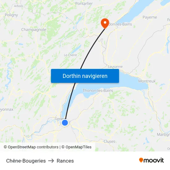 Chêne-Bougeries to Rances map