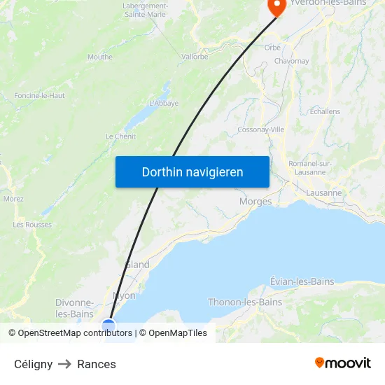 Céligny to Rances map