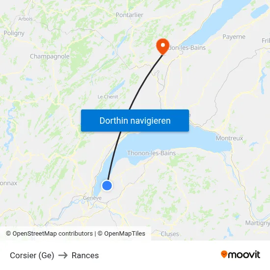 Corsier (Ge) to Rances map