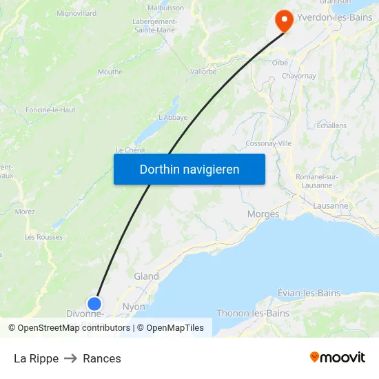 La Rippe to Rances map