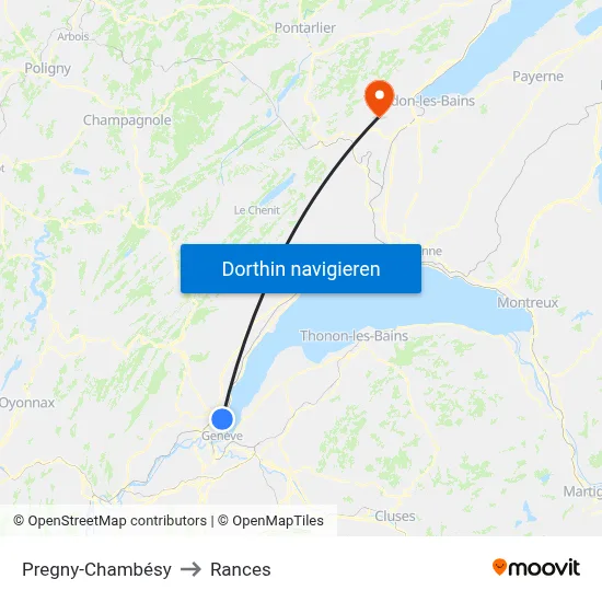 Pregny-Chambésy to Rances map
