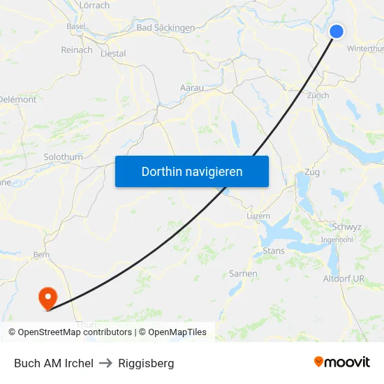 Buch AM Irchel to Riggisberg map