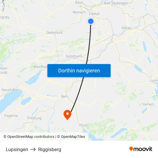 Lupsingen to Riggisberg map