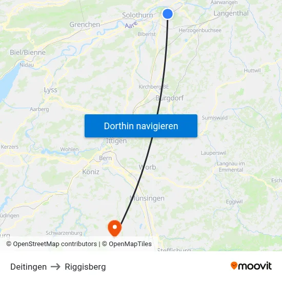 Deitingen to Riggisberg map
