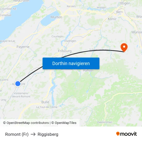 Romont (Fr) to Riggisberg map