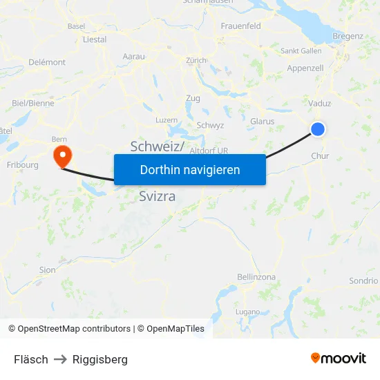 Fläsch to Riggisberg map