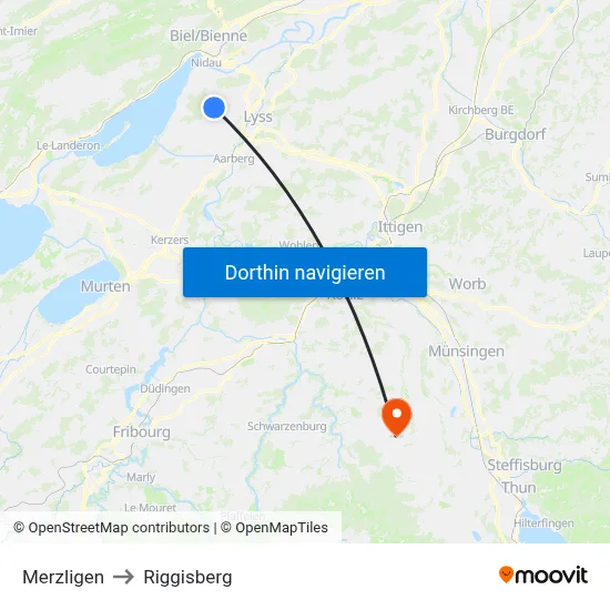 Merzligen to Riggisberg map