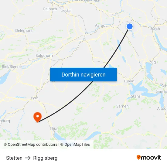 Stetten to Riggisberg map