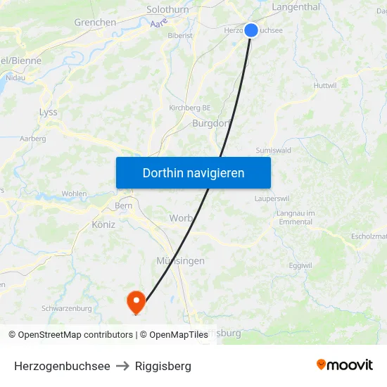 Herzogenbuchsee to Riggisberg map