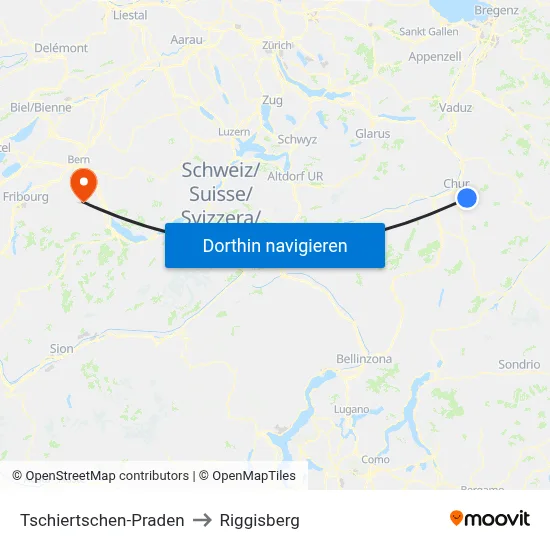 Tschiertschen-Praden to Riggisberg map