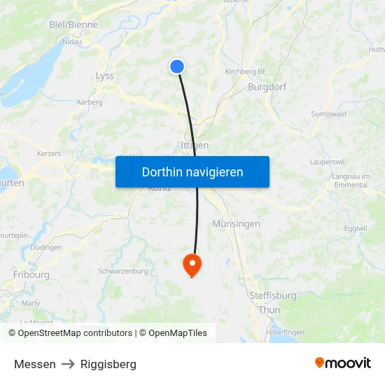 Messen to Riggisberg map