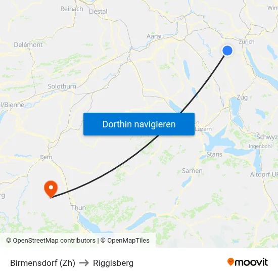 Birmensdorf (Zh) to Riggisberg map