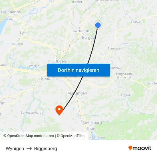Wynigen to Riggisberg map