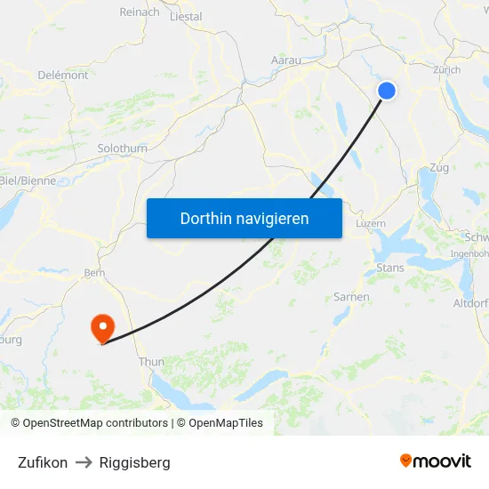 Zufikon to Riggisberg map