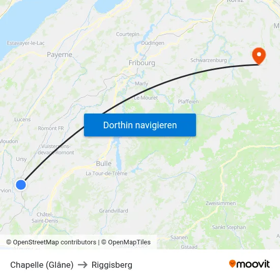 Chapelle (Glâne) to Riggisberg map