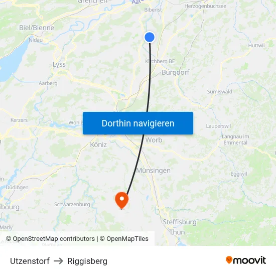 Utzenstorf to Riggisberg map