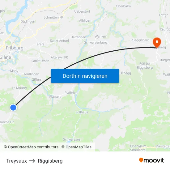Treyvaux to Riggisberg map