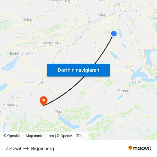 Zetzwil to Riggisberg map