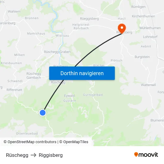 Rüschegg to Riggisberg map