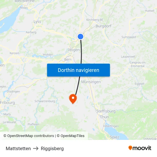 Mattstetten to Riggisberg map