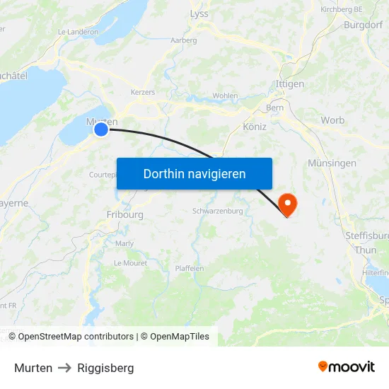 Murten to Riggisberg map