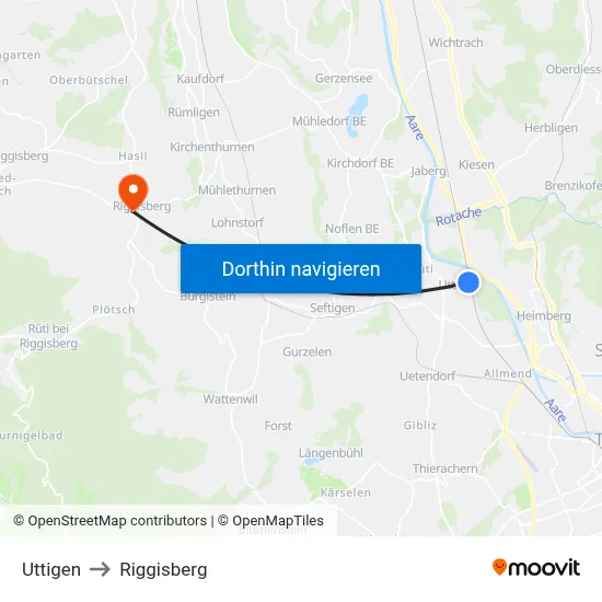 Uttigen to Riggisberg map