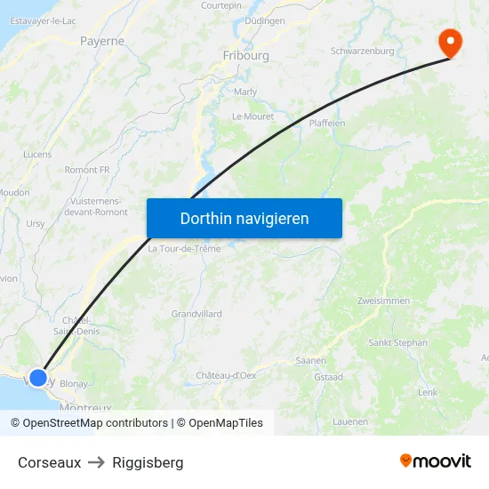 Corseaux to Riggisberg map