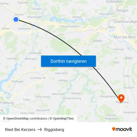 Ried Bei Kerzers to Riggisberg map