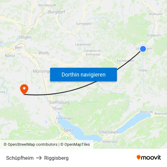 Schüpfheim to Riggisberg map