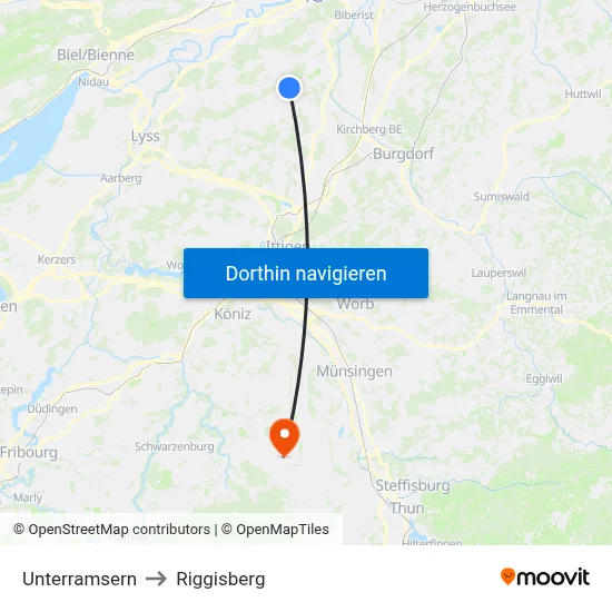 Unterramsern to Riggisberg map