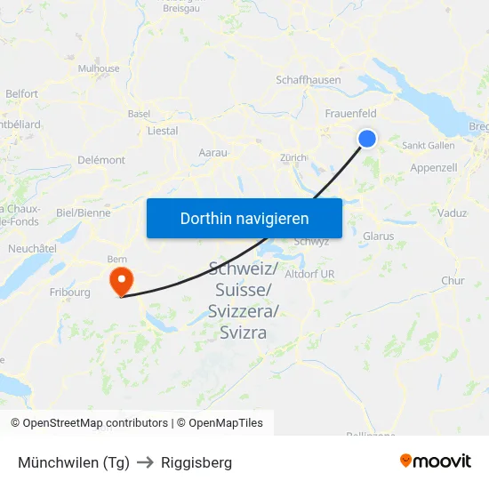 Münchwilen (Tg) to Riggisberg map