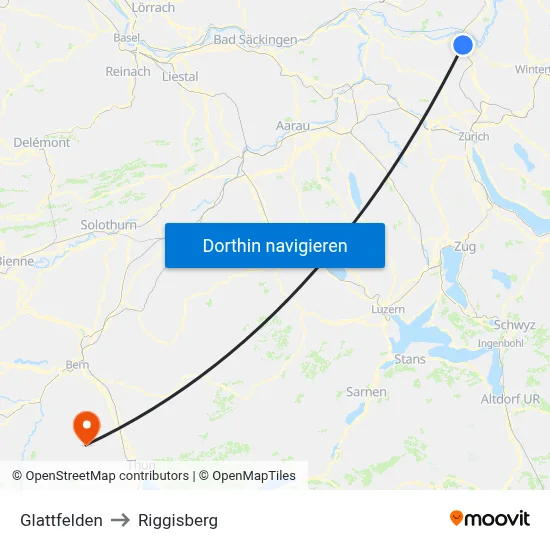 Glattfelden to Riggisberg map